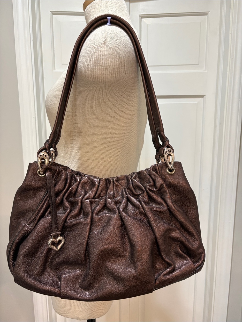 Brighton brown bronze pebbled leather shoulder strap purse